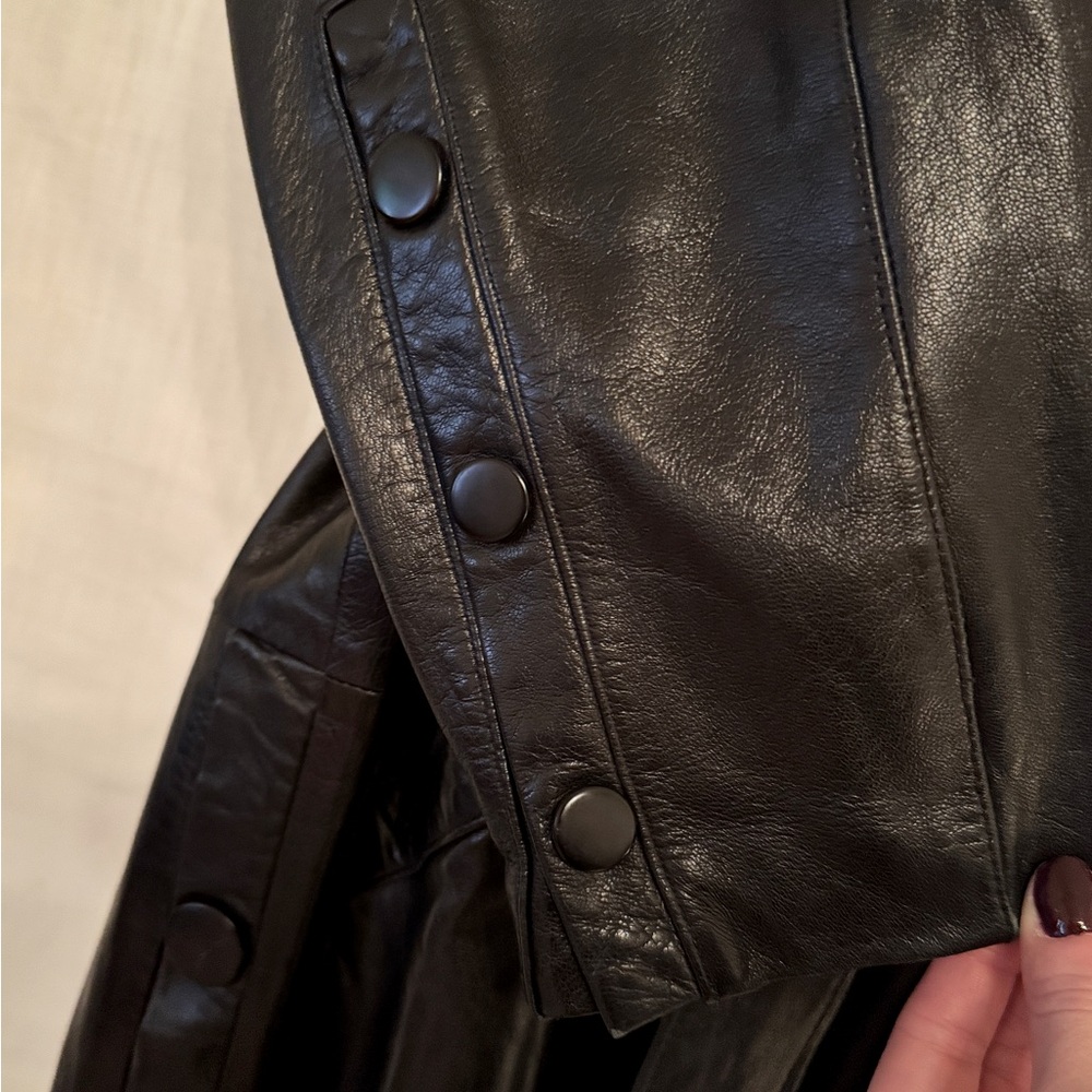Black Vintage Soft Leather Trench - Picture 2 of 5